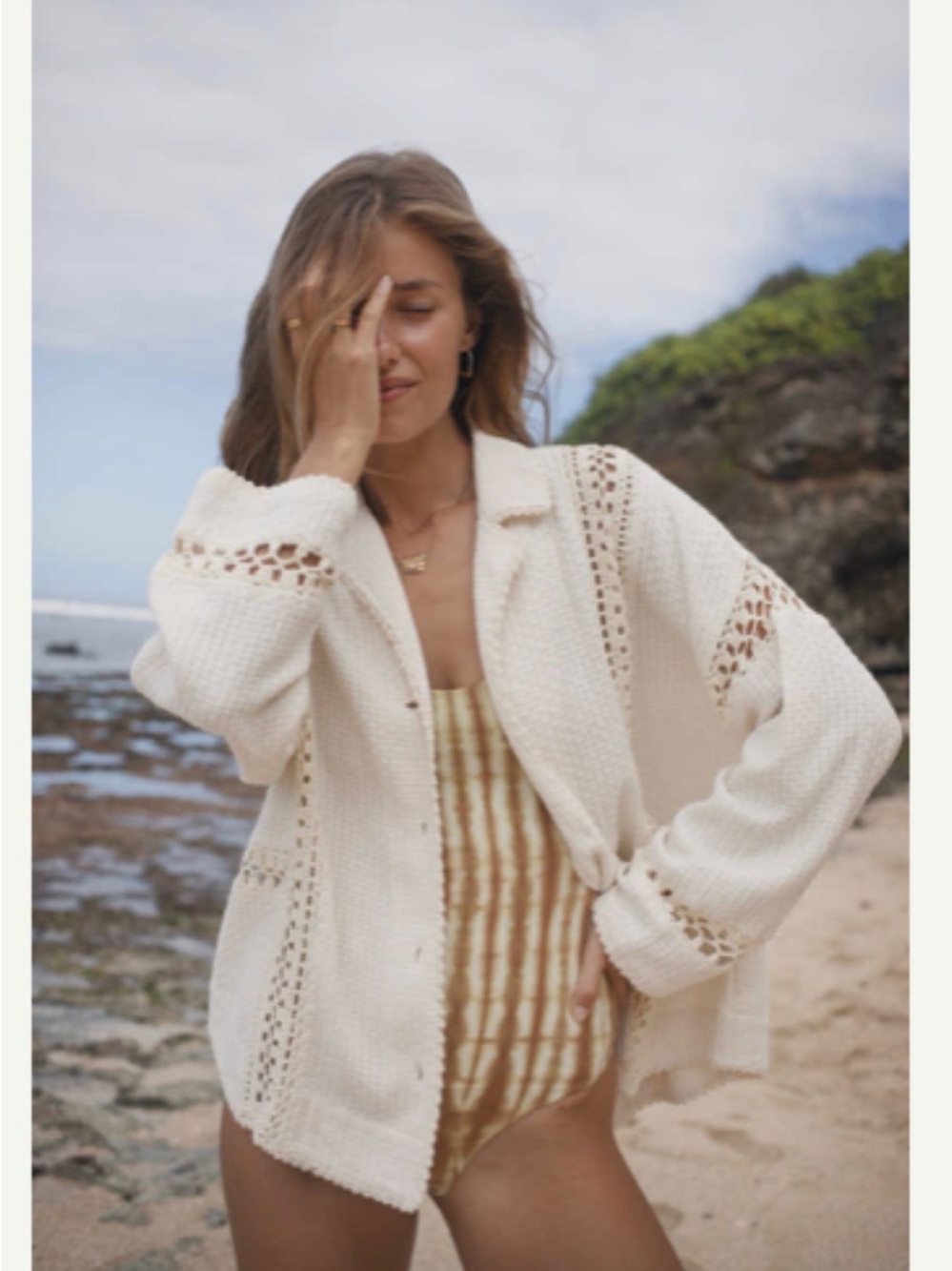 Maurie & Eve Seasons of Life crochet Cream Button beach shirt Australia